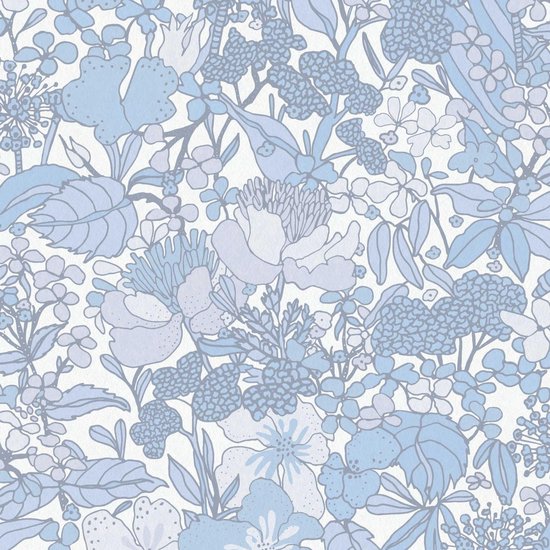PAPIER PEINT FLORAL RETRO - Blauw Wit - "Architects Paper" AS Creation Floral Impression