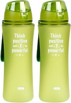 2x Sport Bidon drinkfles/waterfles Think Positive print groen 650 Ml van Kunststof