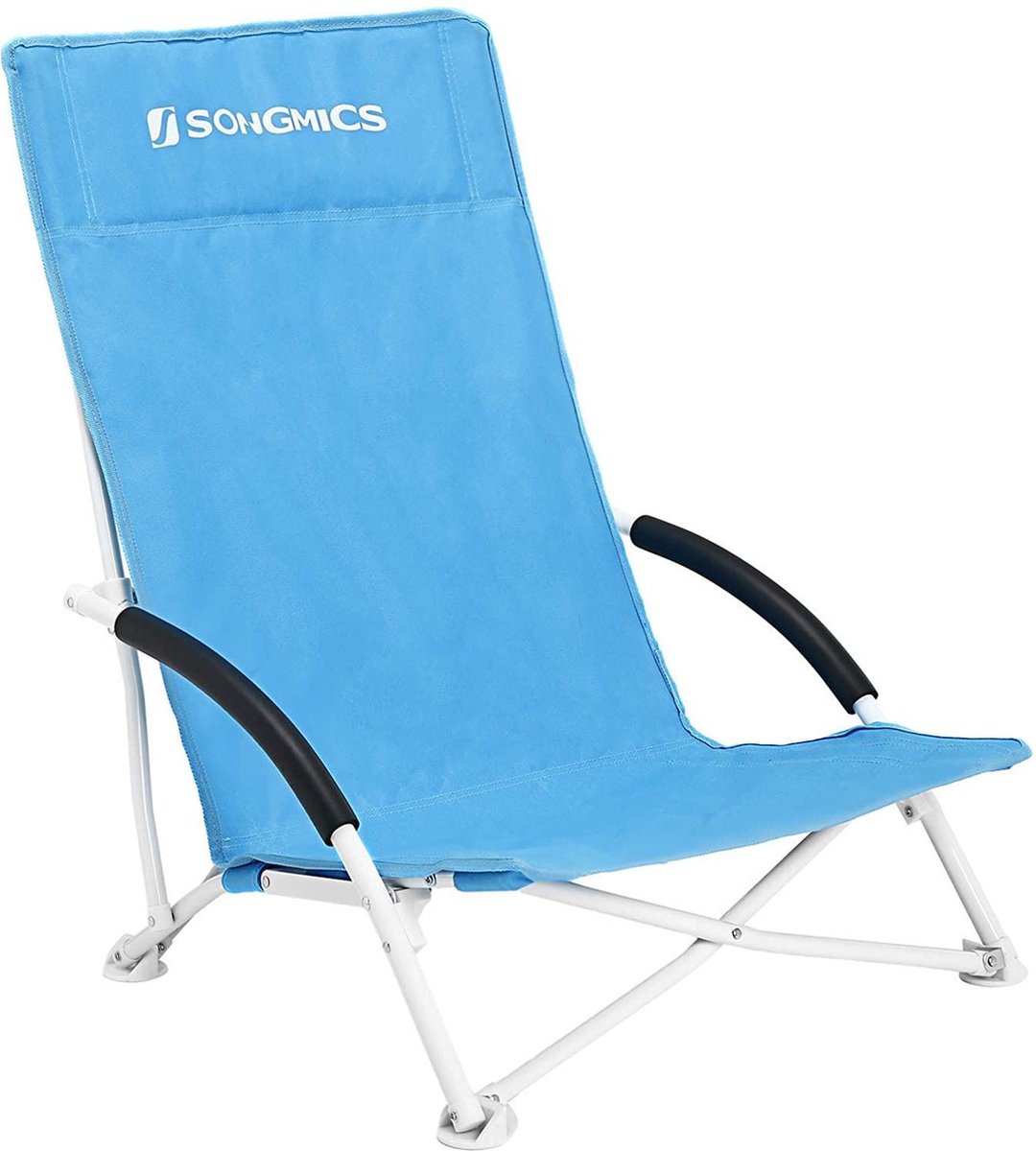 SONGMICS Strandstoel met hoge rugleuning, draagbare klapstoel, inklapbare campingstoel, opvouwbaar, licht, comfortabel en zeer belastbaar, outdoorstoel met draagtas, lichtblauw GCB61BU