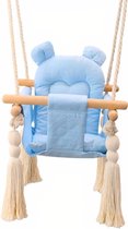 Baby Swing - Baby Schommel Blauw - Babyzitje - Schommelstoel Baby - Stof Hout - Inclusief Zachte Kussens - Bevestigingsmaterialen