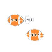 Joy|S - Zilveren American football oorbellen - oranje - 10 x 7 mm