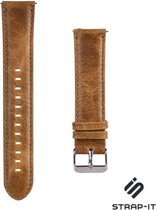 Leer Smartwatch bandje - Geschikt voor Strap-it 20mm horlogeband kunst leer - snelsluiting / quick release - bruin - Strap-it Horlogeband / Polsband / Armband