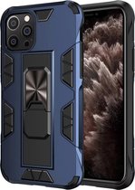 Hoesje geschikt voor iPhone 12 Pro Max - Backcover - Rugged Armor - Kickstand - Extra valbescherming - Shockproof - TPU - Blauw