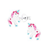 Joy|S - Zilveren pony eenhoorn oorbellen - roze wit unicorn - t21