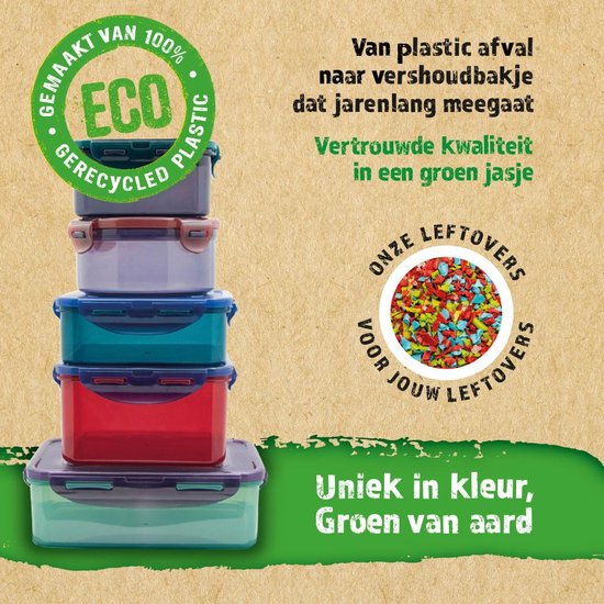Contenants pour aliments frais Lock & Lock ECO | Boîtes à collation - 470 ml - Durable - Zéro déchet - 100% plastique recyclé - Set de 3 pièces