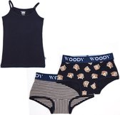 Woody ondergoed set meisjes - koe - donkerblauw - 1 onderhemd en 2 boxers - maat 140