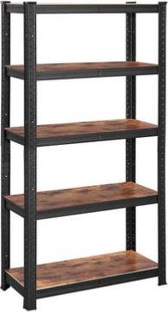 Segenn's boekenprek - opbergrek - 5 planken - keukenplank - plank - Rek - 150 x 75 x 30 cm - belastbaar tot 650 kg - verstelbare planken - industriële stijl - zwart-vintage bruin