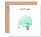Get Whale soon kaart - beterschap - kaart met envelop - walvis pun kaart - lief - 13x13 kaart