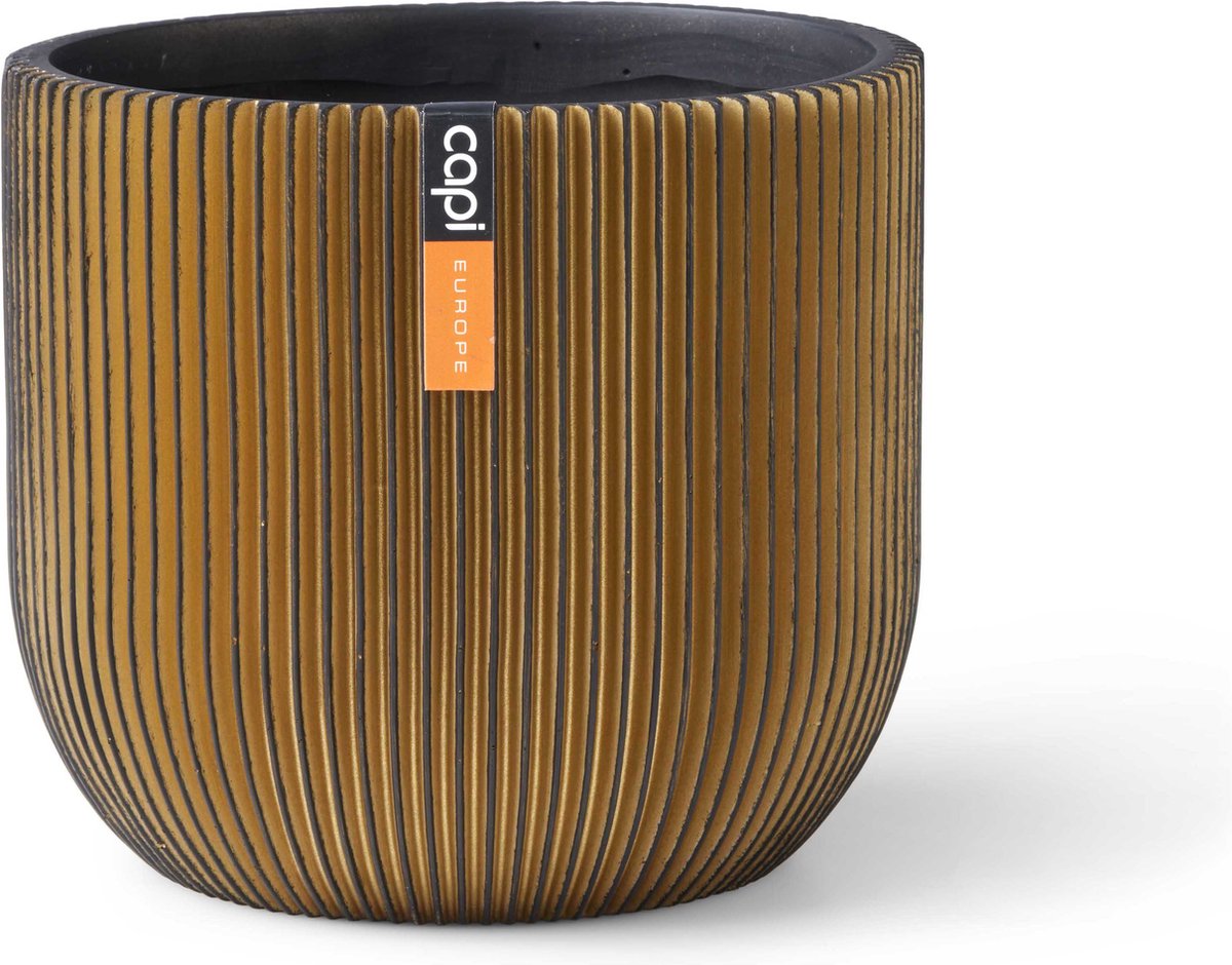 Capi Europe - Bloempot bol Groove Black & Gold - 9x8 - Goud - Opening Ø7 - Bloempot voor binnen - 5 jaar garantie - BGVGB139