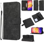 Voor Geschikt voor Xiaomi Redmi Note 7 Huid Voelen Reliëf Zonnebloem Horizontale Flip Lederen Case met Houder & Kaartsleuven & Portemonnee & Lanyard (Zwart)