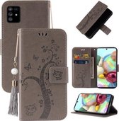Voor Samsung Galaxy Note10 Lite/A81 Reliëf Lucky Tree Horizontale Flip Lederen Case met Houder & Kaartsleuf & Portemonnee & Lanyard (Grijs)