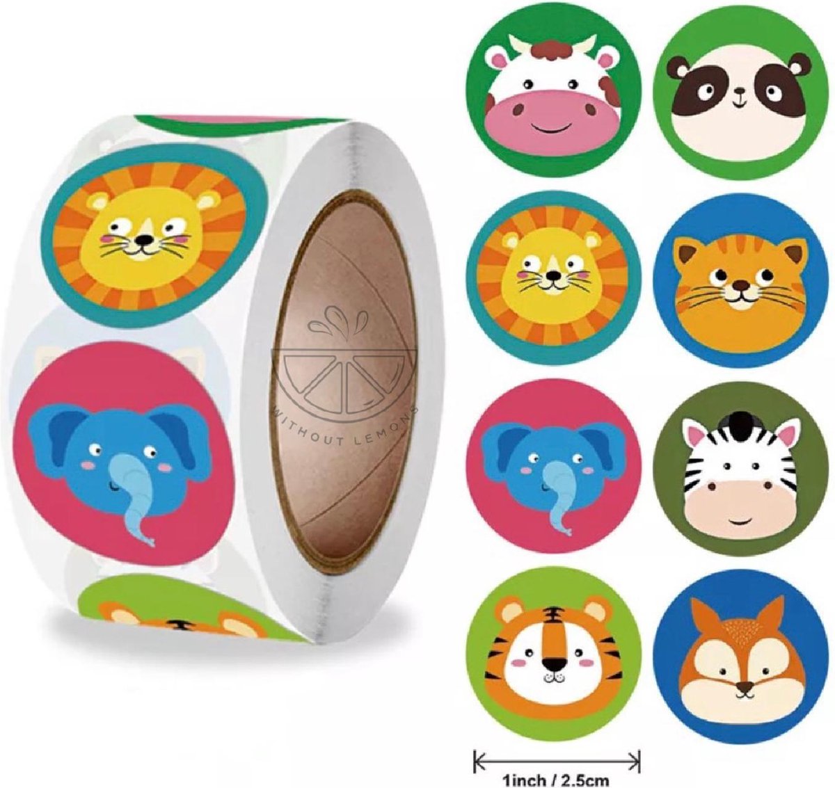Without Lemons Beloningsstickers Dieren-2 |500 stuks  |Sluitstickers | Sticker rol |Zindelijk stickers |Stickers voor kinderen en peuters |Oefen stickers |Schoolspullen |Onderwijs |Boerderij en Dierentuin dieren| Cadeau |Inpakken