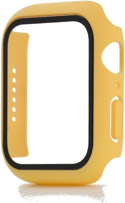 Hoesje geschikt voor Apple Watch 44MM - Hardcase - Screenprotector - Kunststof - Geel