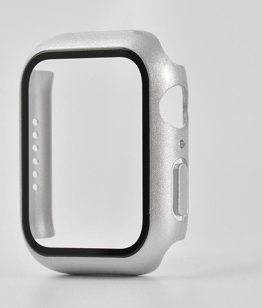 Hoesje geschikt voor Apple Watch 44MM - Hardcase - Screenprotector - Kunststof - Zilver