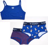 Woody ondergoed set meisjes - ijsbeer - blauw - 1 topje en 2 boxers - maat 164