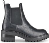 PS Poelman Dames - NEFRA PU Imitatieleren Croco Chelsea Laarzen Boots met Stoere Blokhak en Elastiek - Zwart - Maat 41