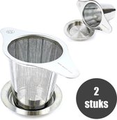 2 Stuks - Theezeef - Luxe - theefilter - Rvs - Theezeefjes voor losse thee - Thee - Thee zeef - Thee ei - Thee infuser - Dubbele handgreep - Onderzetter - Thee accessoires - Cadeau