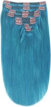 Remy Human Hair extensions straight 16 - Turquoise
