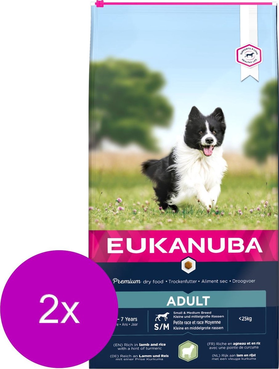 Eukanuba Adult Small/Medium Breed Lam&Rijst - Hondenvoer - 2 x 12 kg