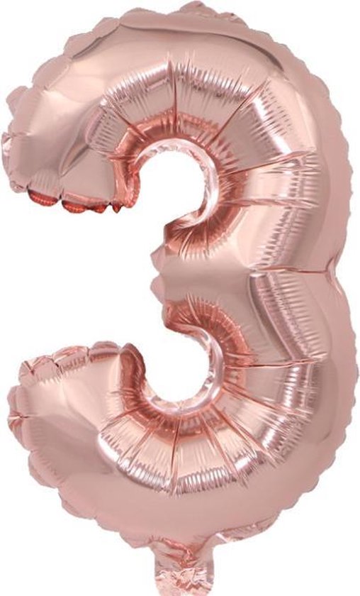 Cijfer ballon 3 jaar Babydouche - Rose goud folie helium ballonnen - 100 cm - rosé drie verjaardag versiering