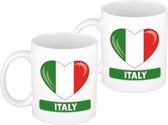 2x stuks hartje vlag Italie mok / beker 300 ml - Italiaanse landen thema feestartikelen