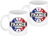 2x stuks France / Frankrijk embleem theebeker / koffiemok van keramiek - 300 ml - supporter bekers / mokken