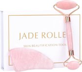 Orange Care - Jade gezichtsmassage roller + Gua Sha steen – Rozenkwarts – gezichtsroller,  facial roller, skincare,