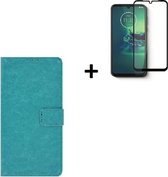 Motorola Moto G20 Hoesje - Motorola Moto G20 Full Screenprotector - Motorola Moto G20 Hoes Wallet Bookcase Turquoise + Full Tempered Glass