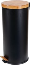 Pedaalemmer - 30 liter -zwart met  Bamboe - Soft Close Deksel