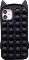 Casies Apple iPhone SE 2020/ 8/ 7 Pop It Fidget Toy telefoonhoesje - Cat case - Gezien op TikTok - Soft case katten hoesje - Zwart - Fidget Toys