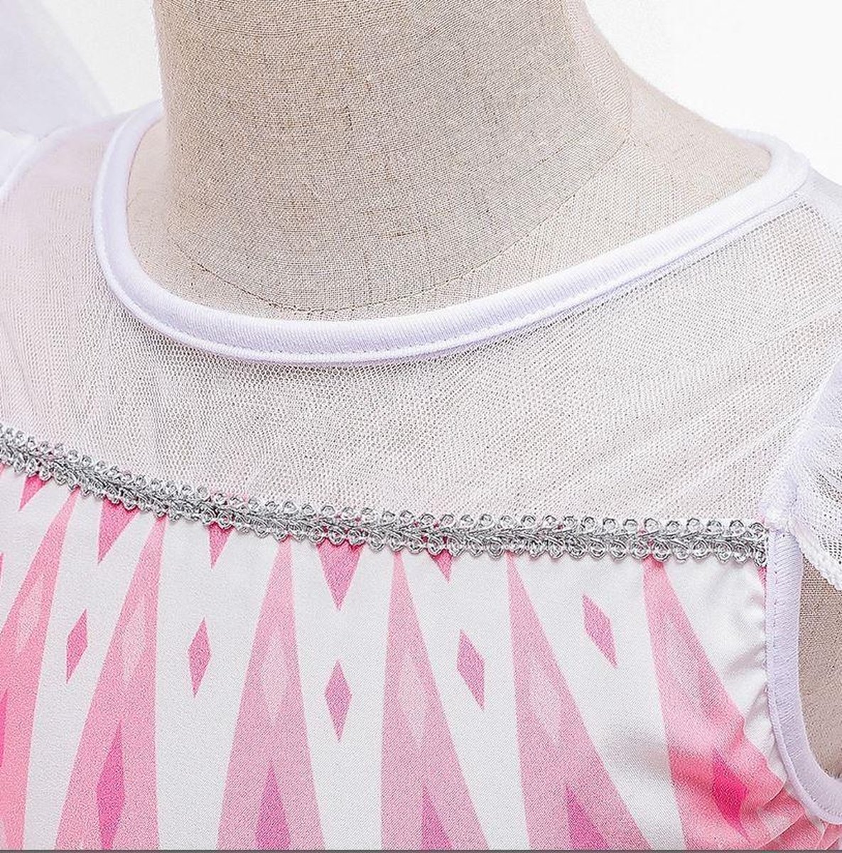 Elsa jurk roze wit Luxe met sleep + kroon (130) Prinsessen jurk verkleed jurk verkleedkleding — afbeelding 7