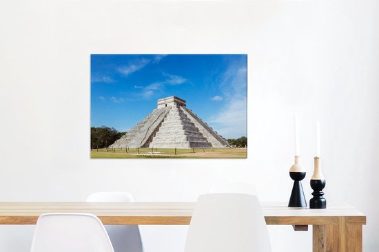 Canvas Schilderij Tempel van Kukulkan bij Chichén Itzá in Mexico - 60x40 cm - Wanddecoratie