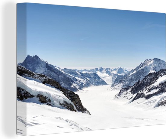 Canvas schilderij 140x90 cm - Wanddecoratie Uitzicht vanaf de Jungfraujoch op de Aletschgletsjer in Europa - Muurdecoratie woonkamer - Slaapkamer decoratie - Kamer accessoires - Schilderijen