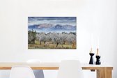 Canvas Schilderij Lucht boven de bloeiende amandelbomen - 90x60 cm - Wanddecoratie