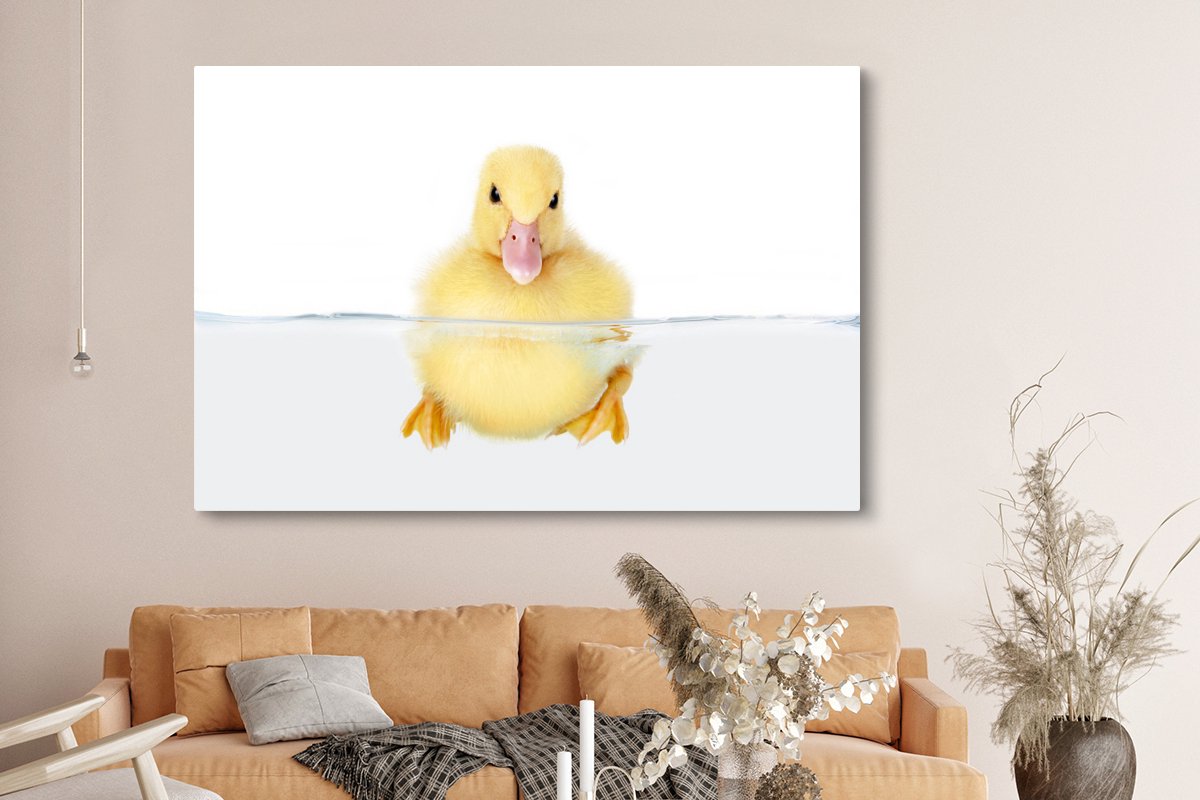 Canvas schilderij 180x120 cm - Wanddecoratie Zwemmende baby eend - Muurdecoratie woonkamer - Slaapkamer decoratie - Kamer accessoires - Schilderijen — afbeelding 5