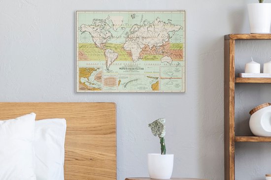 Ancienne carte du monde météorologique sur toile 2cm