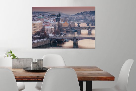 Image des ponts à Prague sous un ciel rouge toile 90x60 cm - Tirage photo sur toile (Décoration murale salon / chambre)