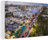 Canvas schilderij 180x120 cm - Wanddecoratie Ocean Drive in het Art Deco District in Miami vanuit de lucht - Muurdecoratie woonkamer - Slaapkamer decoratie - Kamer accessoires - Schilderijen