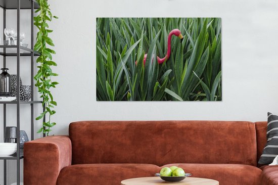 Flamingo entre feuilles toile 2cm 120x80 cm - Tirage photo sur toile (Décoration murale salon / chambre)