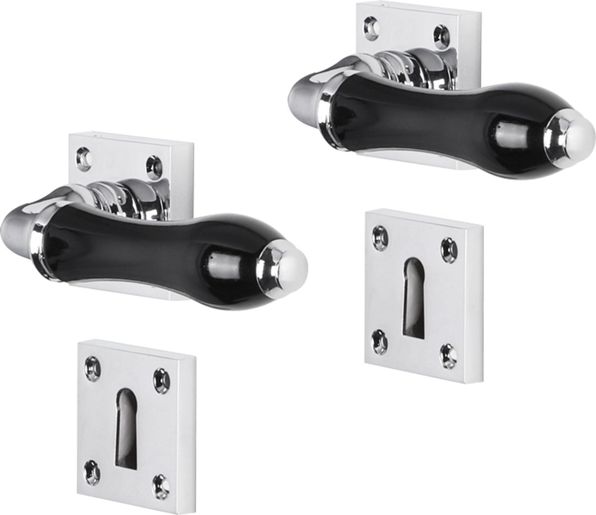 Deurkruk - Impresso Petworth - Voor binnen - Vierkant met schroeven en vierkant sleutelrozet - Chroom - Zwart - 2 stuks