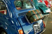 Tuinposter - Auto - Fiat 500 in blauw  -  60 x 90 cm.