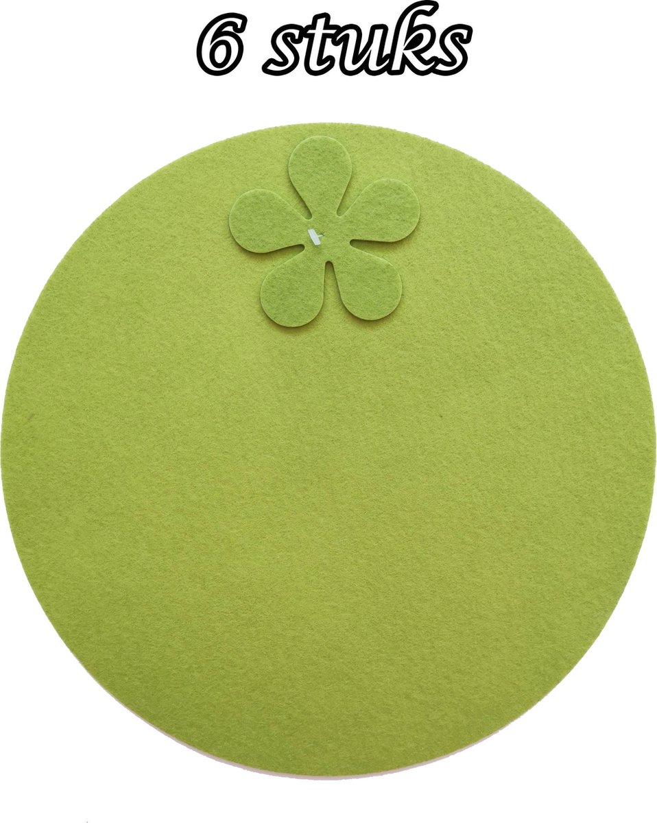 Placemat - 6 stuks - Vilt - Rond 37 cm - Groen