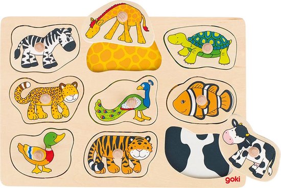 Nuttig Ik zie je morgen fonds Houten Puzzel - Zoekpuzzel - Puzzel vanaf 1 jaar - Houten puzzel - Goki  puzzel dieren | bol.com