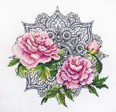 Borduurpakket LACE PEONIES - KANTEN PIOENROZEN - ABRIS ART - 26 x 26 cm