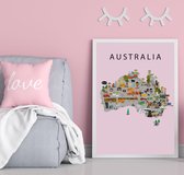Kaart van Australië | B2 poster | 50x70 cm | Roze | Maison Maps