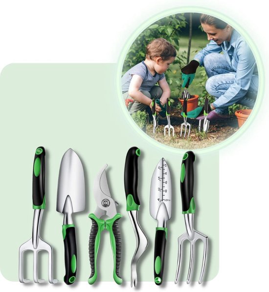 Professionele Premium Tuingereedschap Set - Tuinierset - Tuin Assecoires - Tuinonderhoud - Beginners/Dummies - Volwassenen - Potten - Inc. Snoei-/ Bloemenschaar - Handschep - Plant-/ Bloemenschep - Ontkruidsteker - Tuinhark - Tuinvork