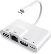 NÖRDIC LGN-108 Lightning naar HDMI adapter - 1x RJ45 - USB A 3.1 - 10 cm - Wit