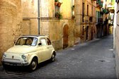 Tuinposter - Auto - Fiat 500 in beige / zwart  - 80 x 120 cm.