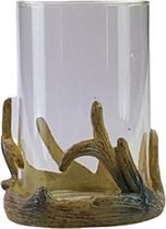 Windlicht rendier rustiek - Bruin / Transparant - Glas / Keramiek - 11,5 x 15,5 cm