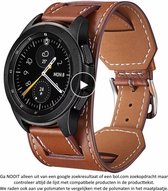 Bruin leren Bandje voor bepaalde 20mm smartwatches van verschillende bekende merken (zie lijst met compatibele modellen in producttekst) - Maat: zie foto – 20 mm brown leather smartwatch strap - Leder - Leer
